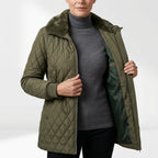 Léa Diamond Quilted Cinched Winter Jacket with Plush Collar