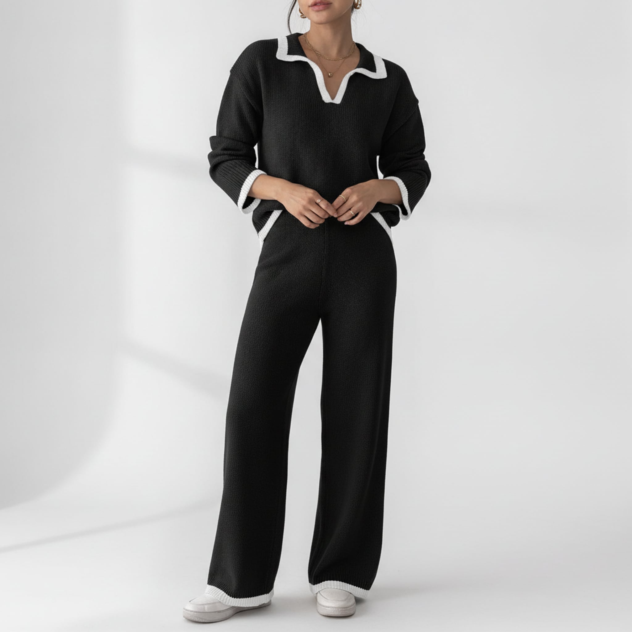 Léa Contrast Long Sleeve Loungewear Set