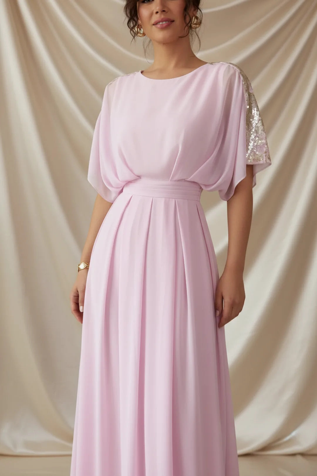 Léa Pink Floral Pleated Wedding Guest Dress