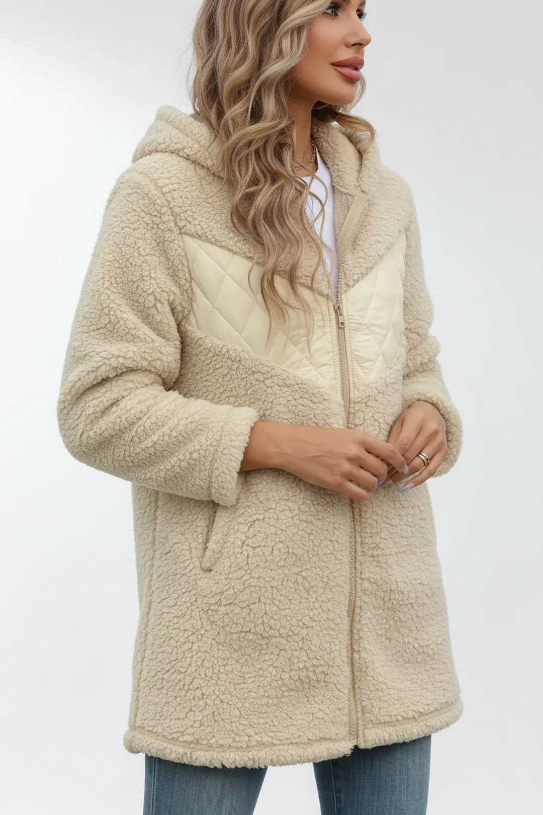 Léa Women's Plush Mid-Length Hooded Jacket