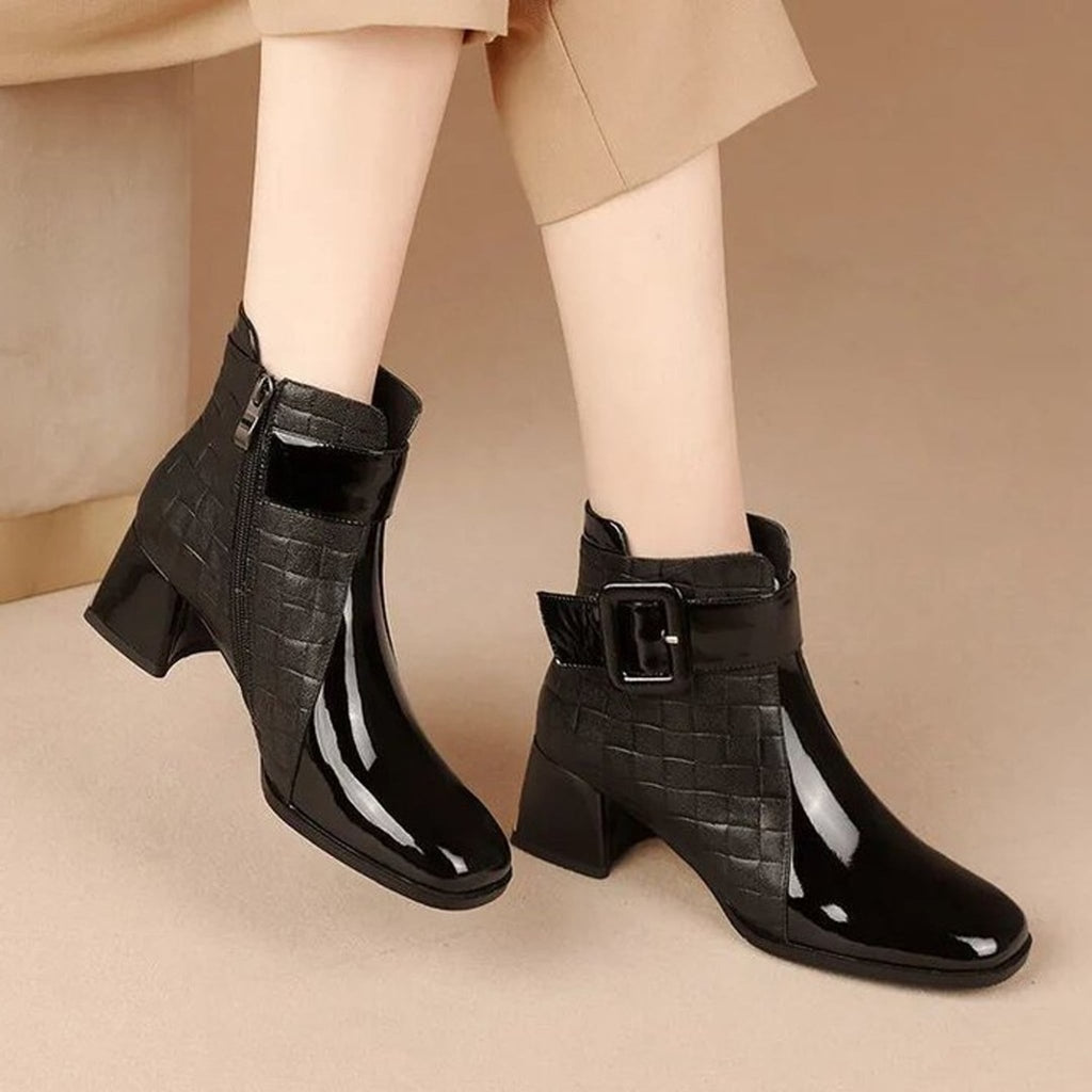 Élise Square Toe Chunky Heel Booties