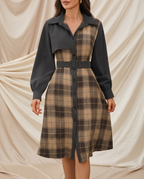 Léa Vintage Plaid Patchwork Midi Dress