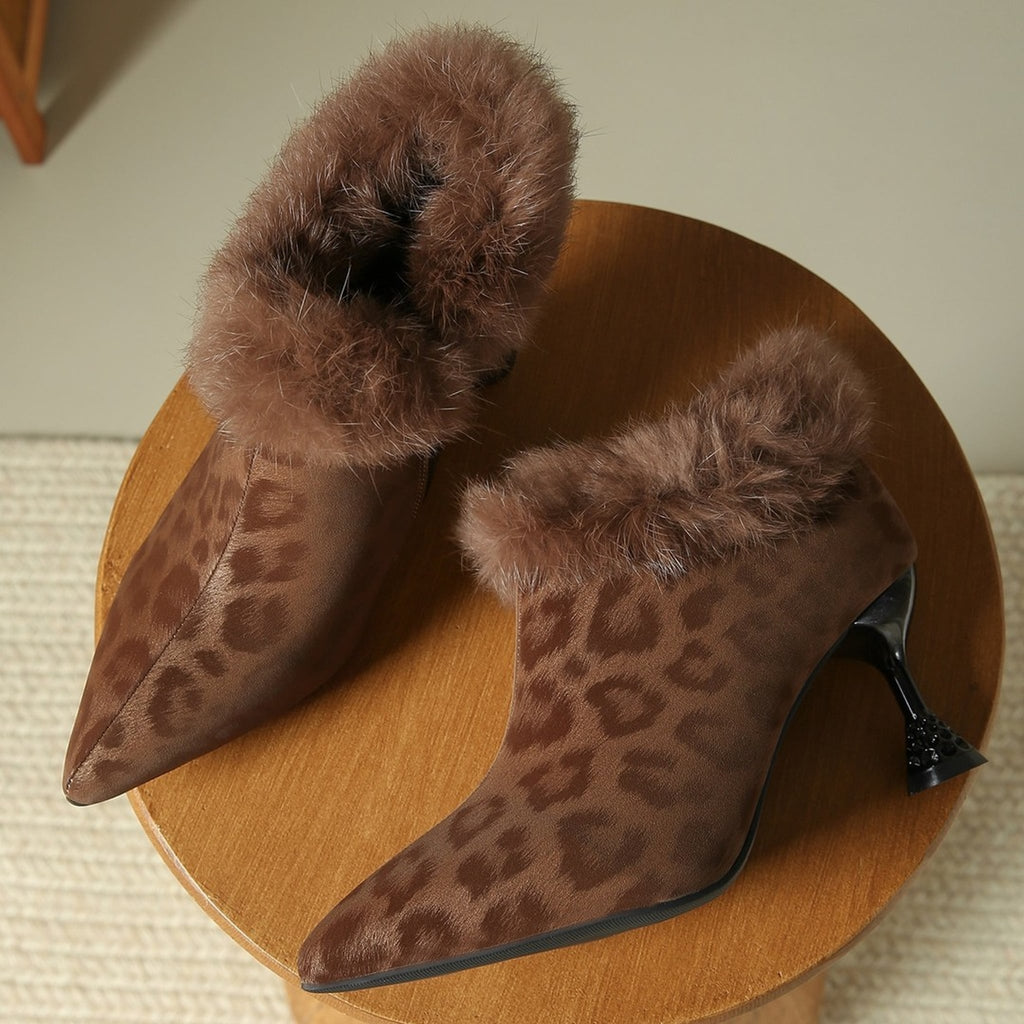 Élise Leopard Print Stiletto Ankle Boots