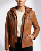 Léa Vintage Hooded Vegan Leather Moto Jacket