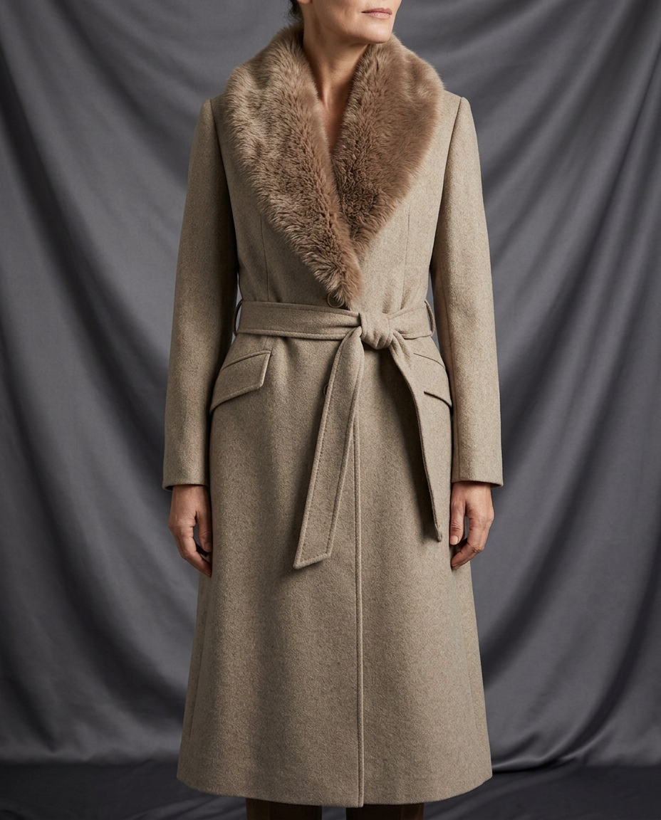 Léa Plush Faux Fur Shawl Collar Coat