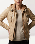 Léa Vintage Hooded Vegan Leather Moto Jacket