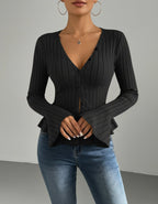 Léa Ruffled Peplum Knit Blouse