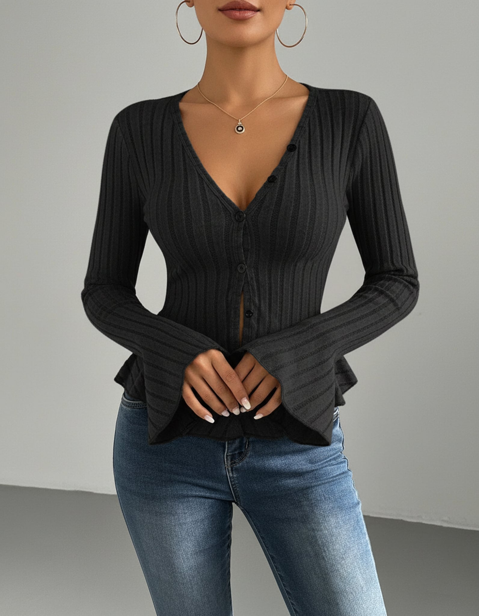 Léa Ruffled Peplum Knit Blouse