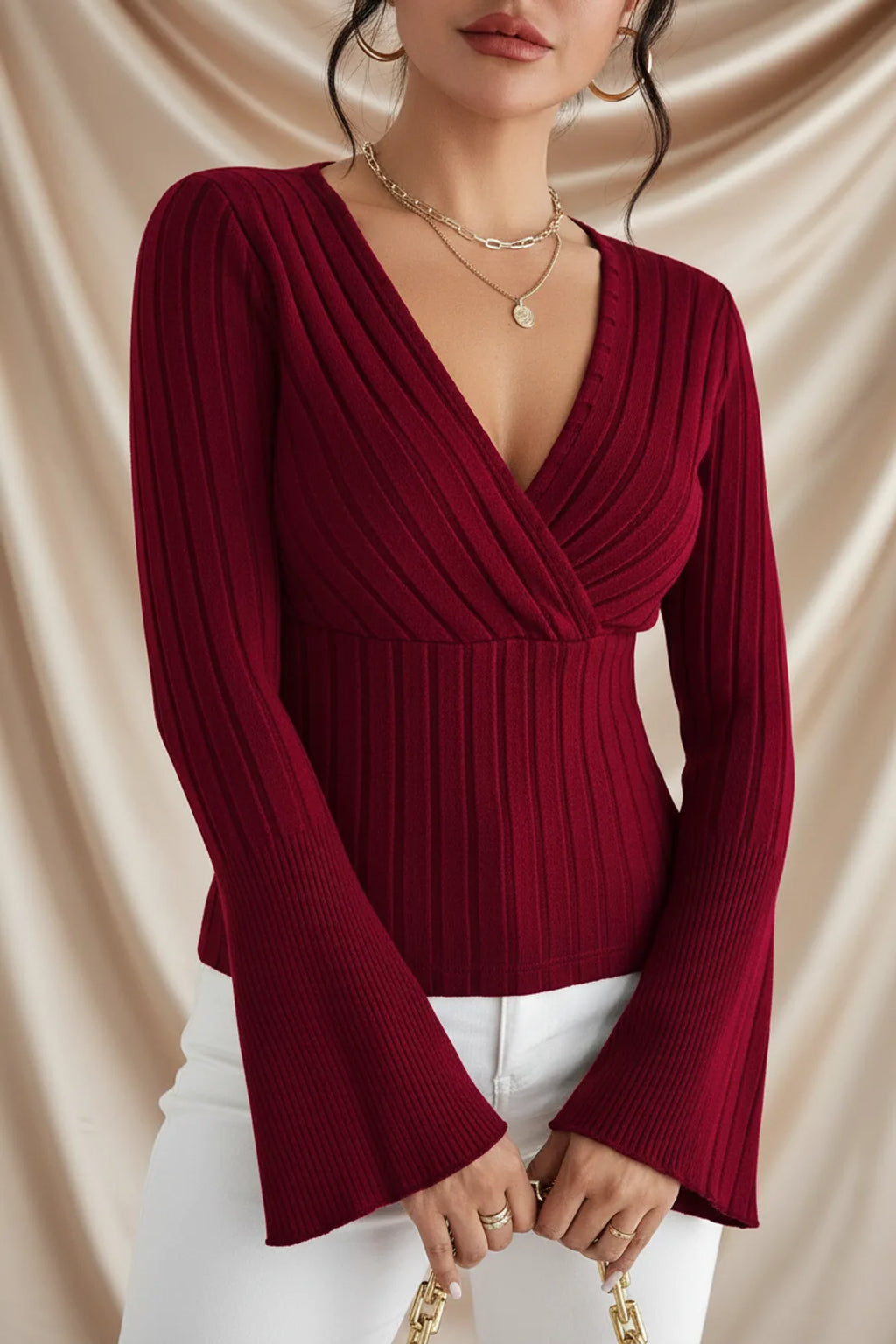 Léa Soft Knit V-Neck Ribbed Cardigan Sweater Top
