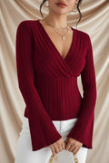 Léa Soft Knit V-Neck Ribbed Cardigan Sweater Top