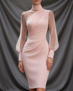 Avéra Sheer Sleeve Fitted Turtleneck Dress