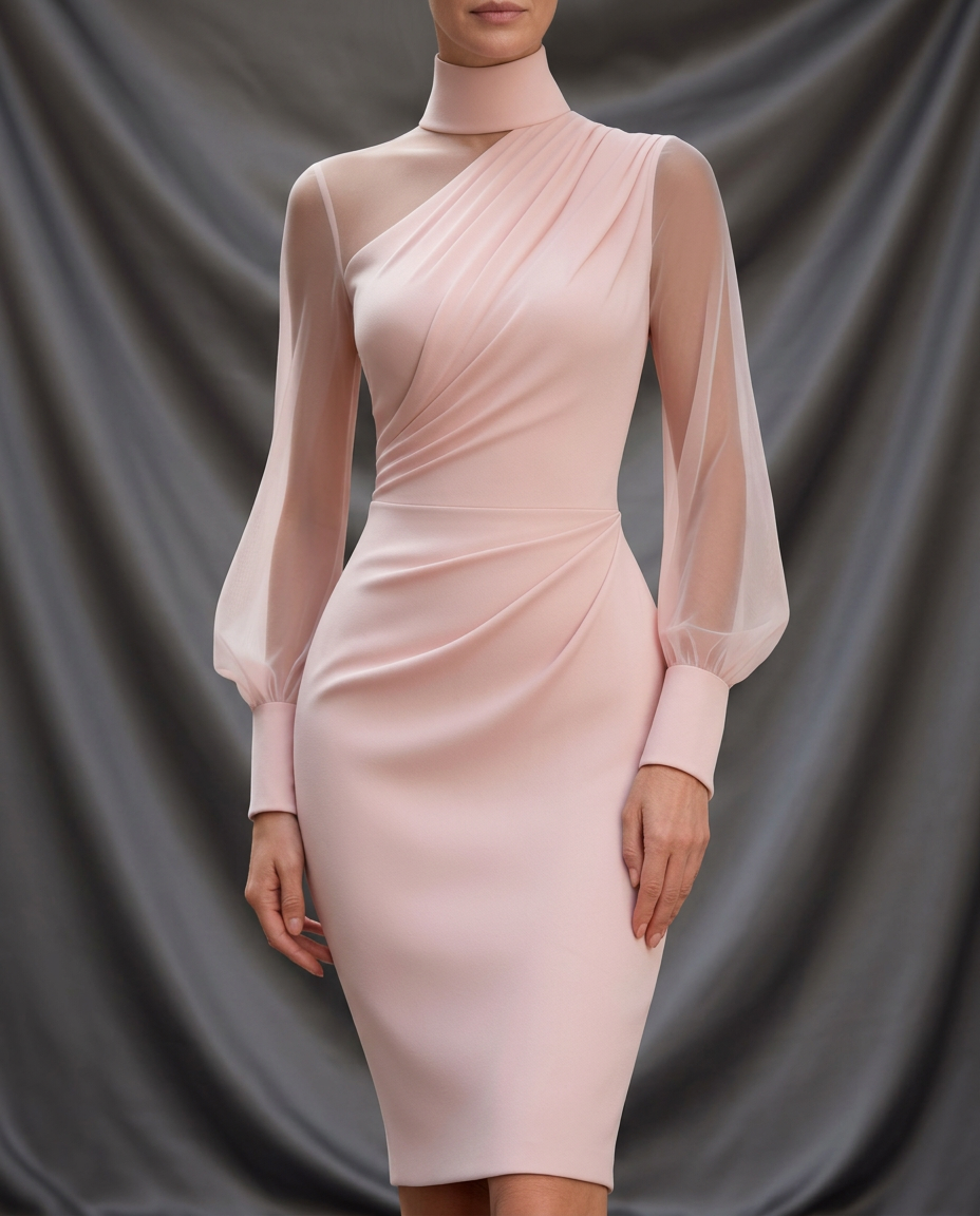 Avéra Sheer Sleeve Fitted Turtleneck Dress