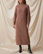 Rosella Ribbed Knit Midi Turtleneck Dress