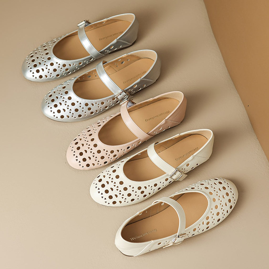 Élise Hollow Out Breathable Mary Jane Ballet Flats