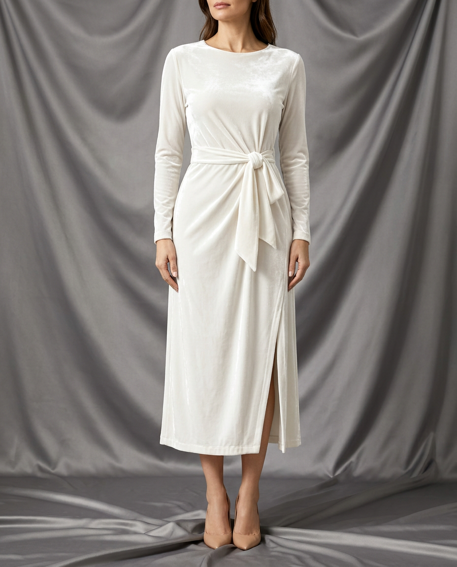Léa Velvet Tie Front Side Slit Midi Dress