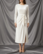 Léa Velvet Tie Front Side Slit Midi Dress