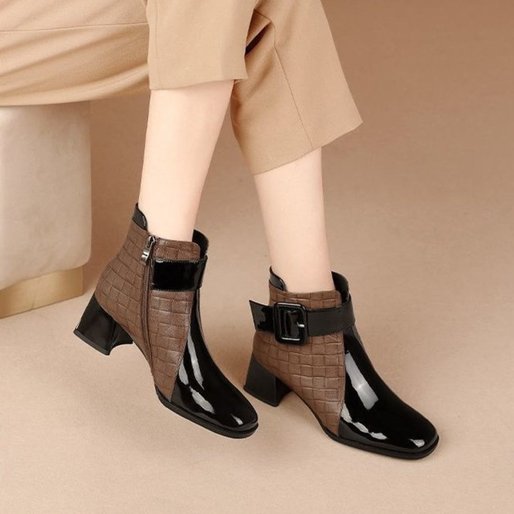 Élise Square Toe Chunky Heel Booties