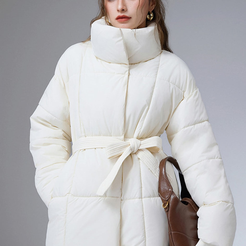 Rosella Stand Collar Belted Puffer Coat