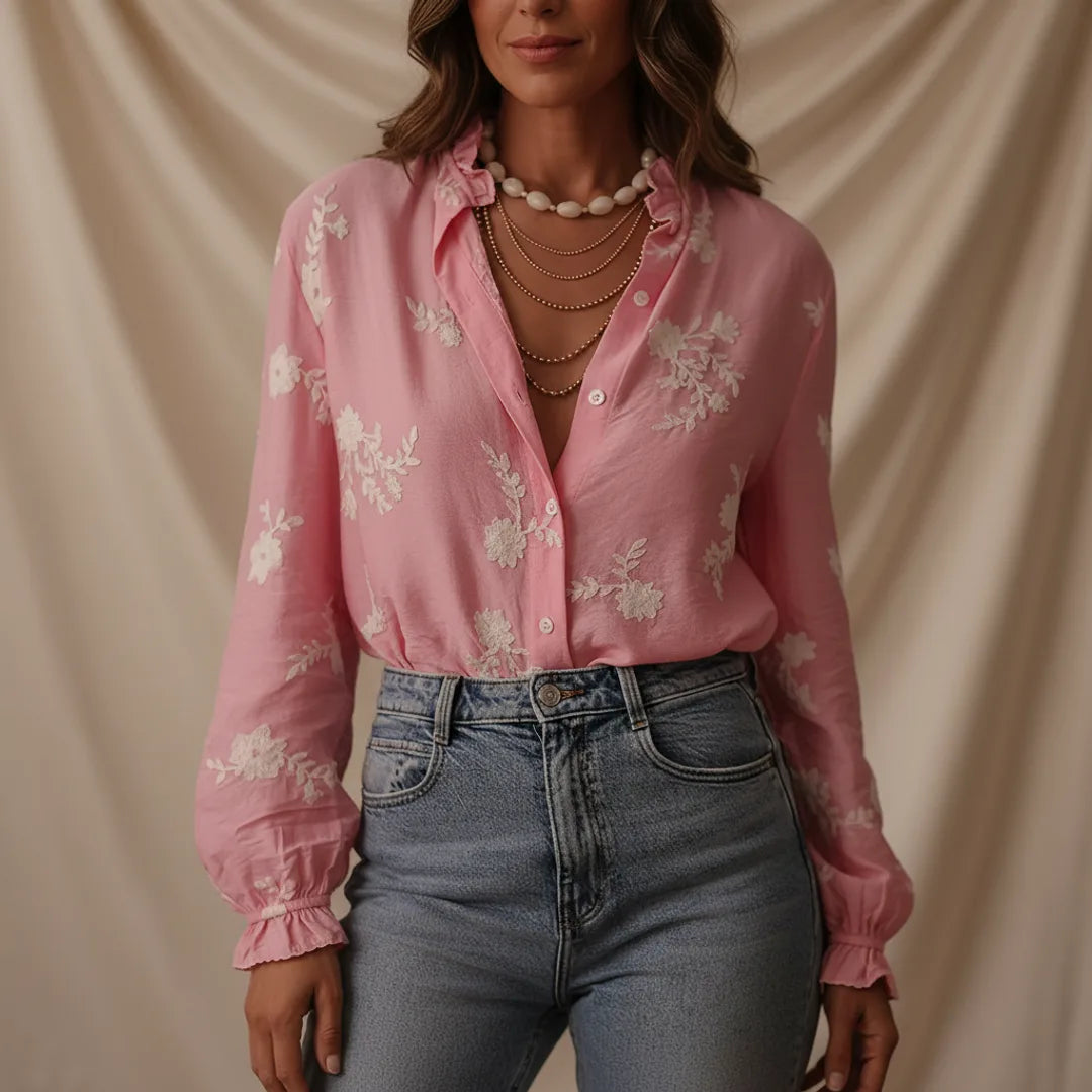 Léa Chic Floral Open Shirt Blouse