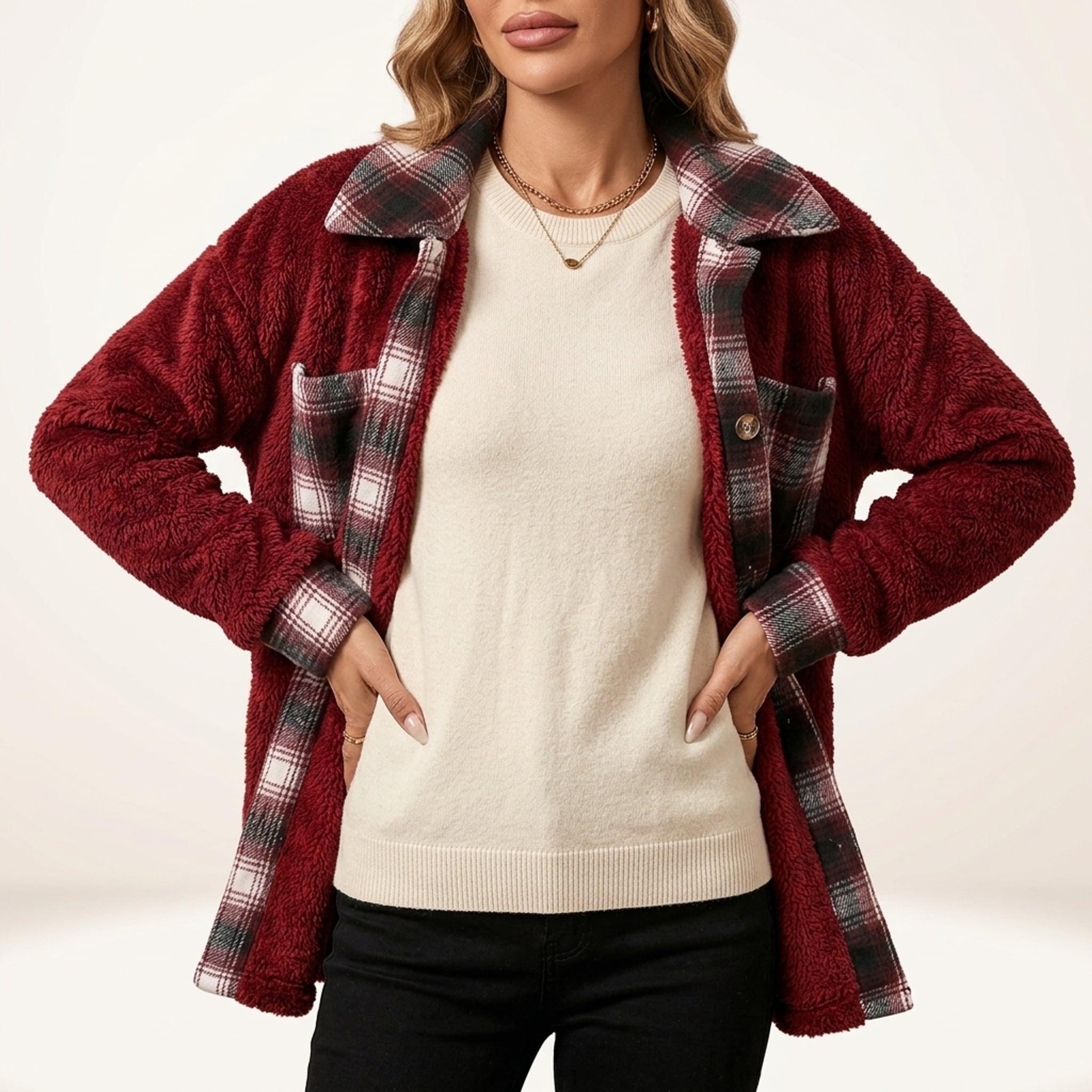 Léa Women's Plaid Plush Long Jacket