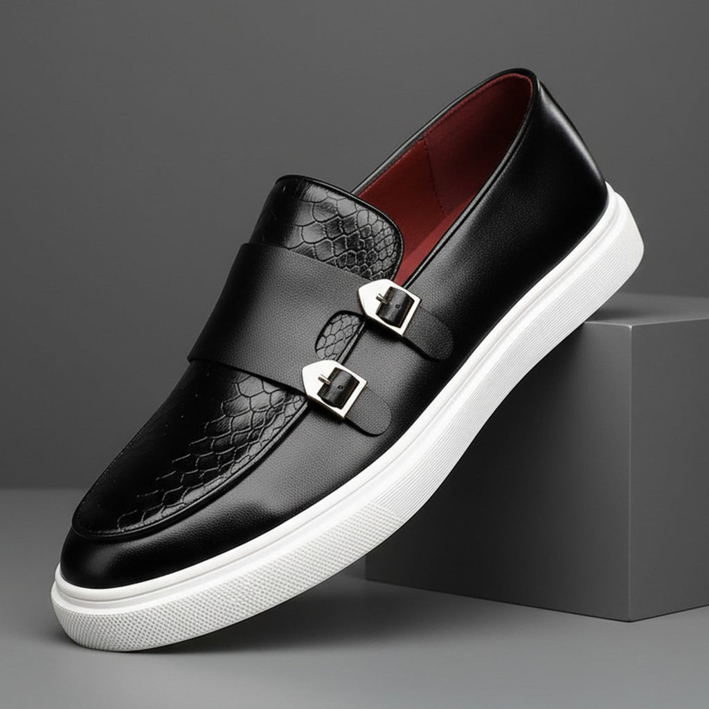 Veridian Croc-Embossed Hybrid Monk Strap Loafer