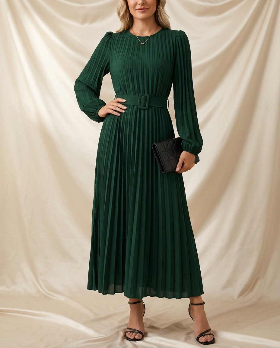 Léa Winter Long Sleeve Pleated A-Line Dress