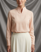 Léa Stand Collar Notch Long Sleeve Blouse