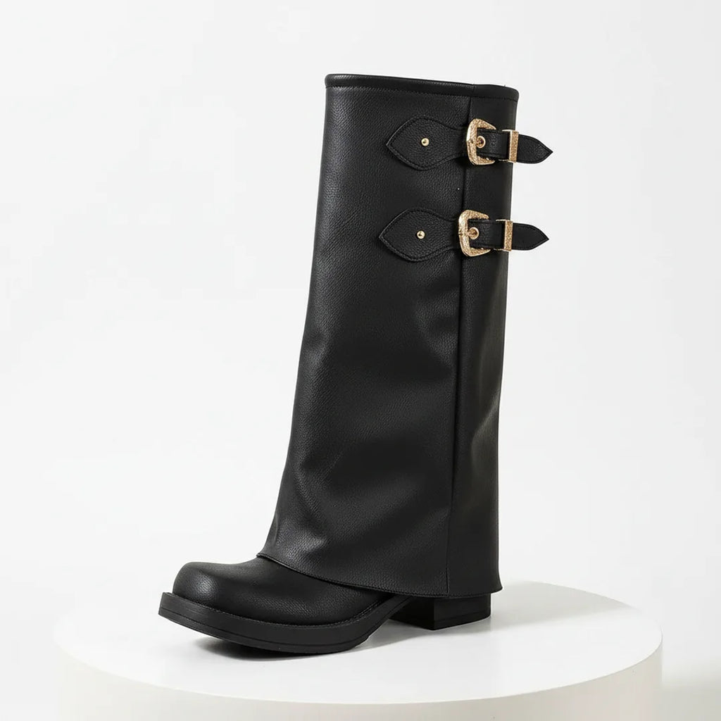 Élise Retro Western Buckle Mid-Calf Boots