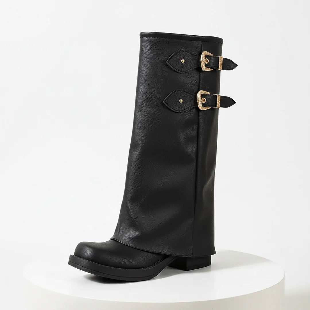 Élise Retro Western Buckle Mid-Calf Boots