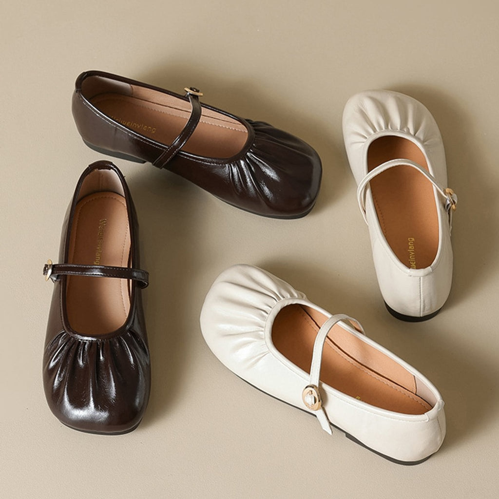 Élise Soft Sole Scrunched Mary Jane Ballet Flats